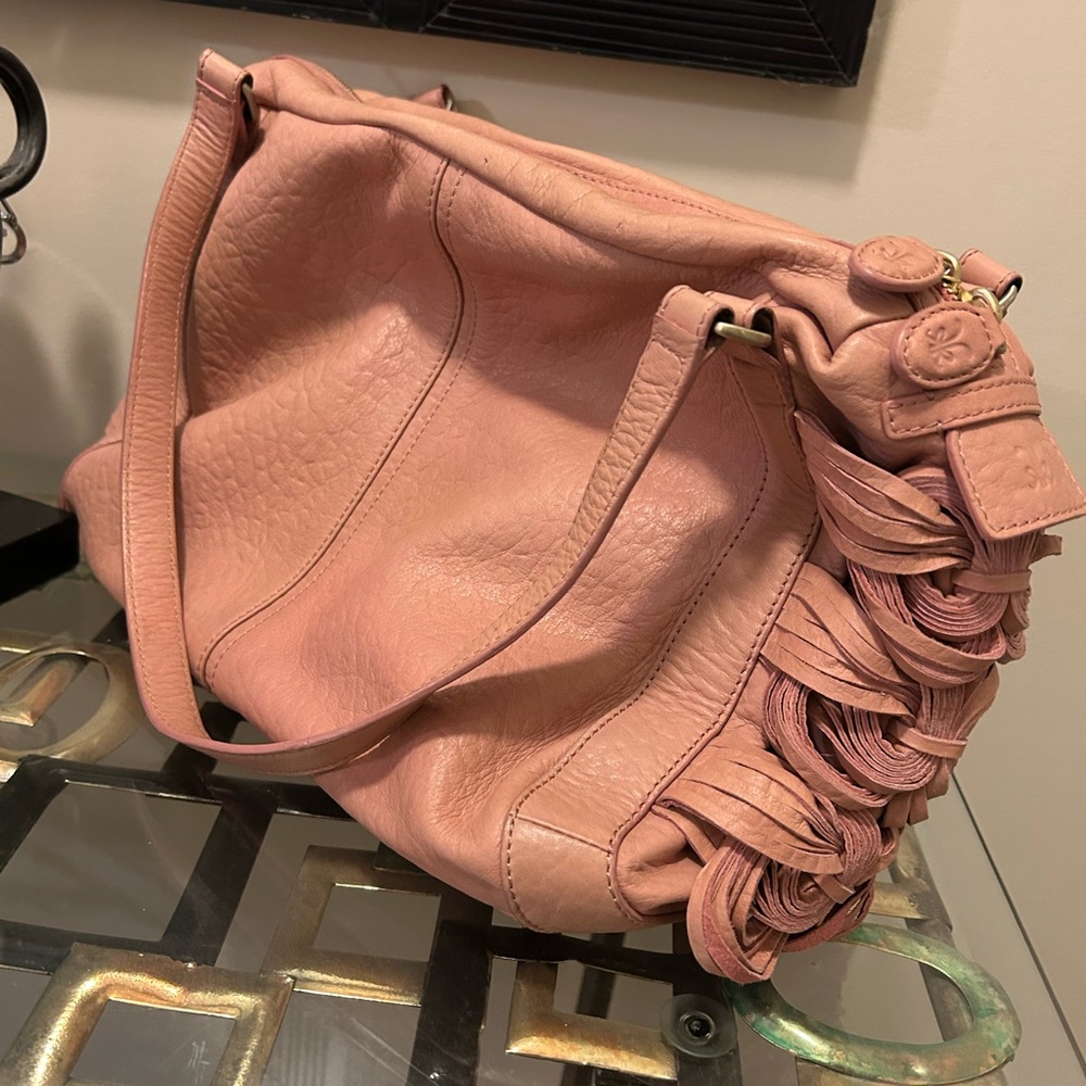Katherine Kwei Soft Pink Leather Shoulder Bag with Textured Finish